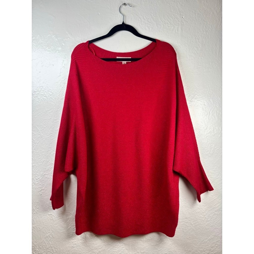 Philosophy Knit Sweater Red 2X Metallic Shimmer Batwing Holiday Oversized Party